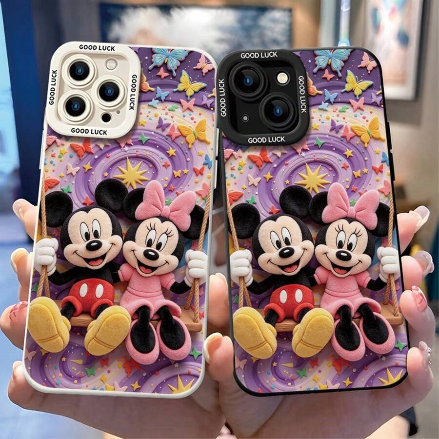 Disney Mickey & Minnie Mouse Shockproof Phone Case, Plush‑Style Butterfly Star Rainbow Swing Pattern, Compatible With IPhone 17,16,15,14,13,12,11 Pro, Pro Max, Plus, Perfect Gift For Birthday, Holiday, Valentine's Day For Family, Friends, Boyfriend & Girlfriend - 白色 - 查看 1