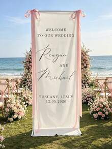 Customized Wedding Welcome Sign, Wedding Fabric Welcome Banner, Modern Wedding Welcome Banner, Customized Fabric Wedding Banner, Boho Wedding, Bridal Shower Sign, Personalized Name Wedding Sign, Minimalist Welcome Sign, Fabric Welcome Sign, Wedding Decor, Customized Fabric Wedding Sign, Personalized Party Decor, Minimalist Sign, Fabric Sign, Wedding Wedding Welcome Sign, 3 Fabric Types For Banner, Personalized Party Decor, Minimalist Sign, Fabric Sign, Wedding Wedding Welcome Sign - Multicolor - View 3