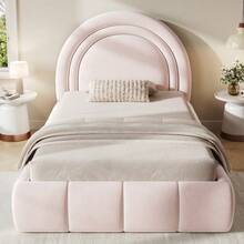 Polsterbett, Einzelbett, Kinderbett 90 X 200cm, Hydraulic Functionsbett, Bett Mit Lattenrost, Kopfteil Und Großem Stauraum, Gepolstertes Kopfteil, Samt, Rosa - Pink - View 2
