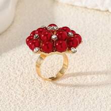 1 Peça Anel de Flor Ajustável Exagerado e Fashionable com Pérola e Diamante - 8427 Pérola Multicolorida - Visão 15