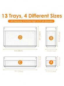 13/44PCS Sleek Clear Drawer Organizer Bins, Modern Plastic Trays for Craft Supplies, Stationery & Small Accessories, Functional & Aesthetic for Tidy Spaces - Transparente - Ver 12