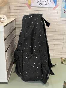 Vintage Polka Dot Girls Backpack | Red Nylon Daily Backpack, Adjustable Shoulder Straps & Multi-Pocket Design | School/Commute/Travel - Multicolor - View 3
