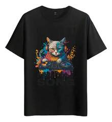 Tshirt Muscle Freaks Dj Cat Electronic Music Style - Black - View 1