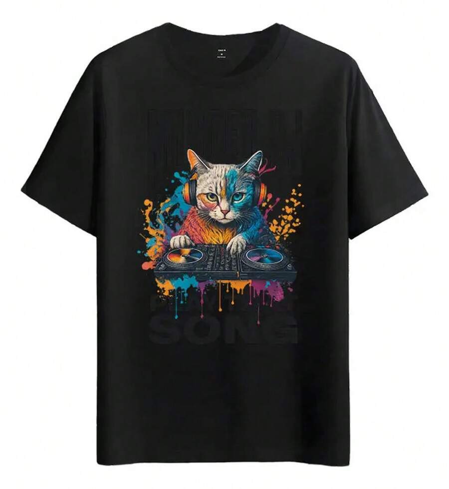 Tshirt Muscle Freaks Dj Cat Electronic Music Style - Black - View 1