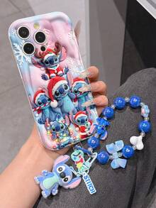 Disney Has Authorized, Phone Case - Chain Set, The Stitch Lilo & Stitch 3D Phone Case Plus A Silicone 3D Stitch Bracelet With Metallic Ring Removable Bracelet, Stitch And Angel Pattern, Compatible With Iphone17/16/15/14/13/12/11/XS/XR/X Plus Pro Max, A Stylish Cartoon Phone Case, The Perfect Gift Choice, Phone Protection, Durable Phone Cover, Great Gift For Friends And Family. - 白色 - 查看 2