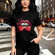 Camiseta de mujer con estampado de chica estilo gótico con máscara de calavera y tatuajes - camiseta casual de cuello redondo, ajuste cómodo y elegante, estilo urbano y alternativo - ideal para fiestas, salidas casuales y regalo perfecto para mamá, e - Negro - Ver 7