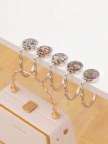 1pc Creative Retro Floral Foldable Desk Hook, Portable Tabletop Bag Hanger, Fashionable Printed Metal Purse Holder For Handbag Organization, Vintage Style Desktop Storage Accessory - Multicolor - View 3