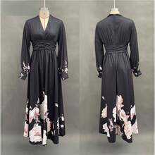 Long Spring Dress With Tulle Overlay, French-Style Fitted Cut, Versatile Print - Black - View 3