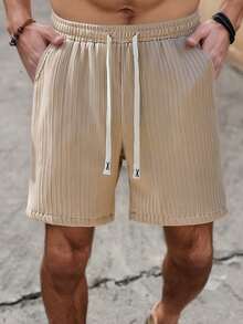 Men's Casual Textured Crinkle Shorts - Beige - View 1