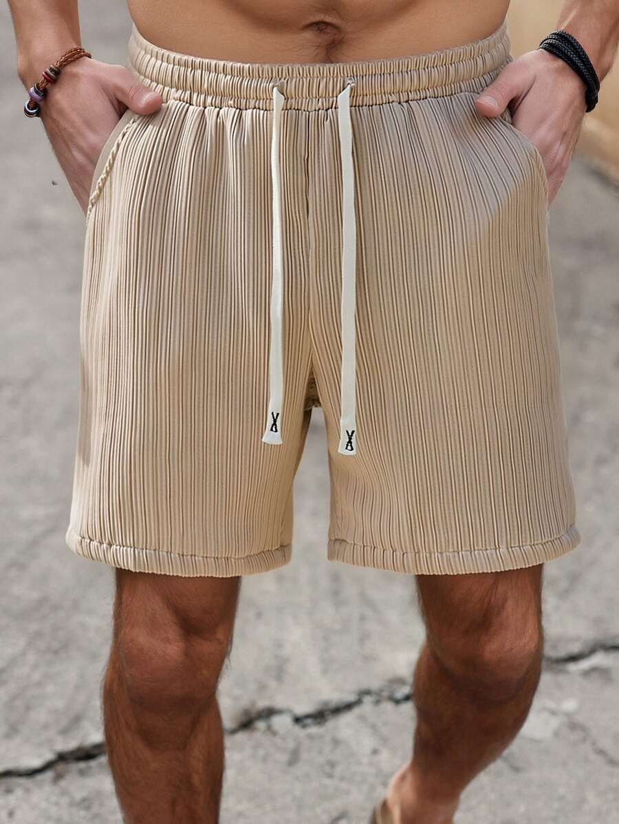 Men's Casual Textured Crinkle Shorts - Beige - View 1