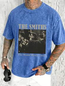 YUNCHIC - Men's Vintage Washed T-Shirt, Creative Graphic Design, Casual & Comfortable Loose Fit, Lightweight & Breathable, Suitable For Summer Outdoor Activities And Daily Wear - Blue - View 2
