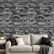 1 Roll Industrial Style Dark Gray Brick Pattern Self-Adhesive PVC Wall Sticker, Waterproof Easy To Clean Wallpaper For Balcony Living Room Wall Renovation, 17.7inX39.3/118.1/196.8in - Dark Gray - View 13
