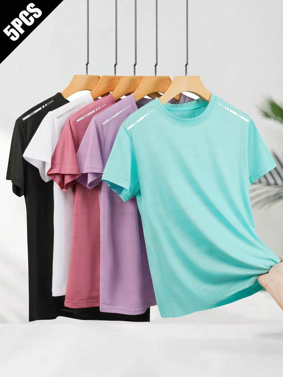 5 buah Kaos Olahraga Wanita Cepat Kering, Bernapas dan Sejuk untuk Musim Panas - MultiWarna - View 1