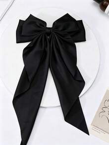 1Pc Oversized Black Satin Bow Hair Clip For Women Large Long Tail Bow Barrette Soft Silky Satin Big Bow Hair Accessory Elegant French Style Coquette Aesthetic Hair Bow For Daily Wear Wedding Bridal Bridesmaid Prom Party Date Night School Office. Vintage Y2K Hair Bow, Classic Black Hair Bow Clips For All Occasions, Fashionable Hair Accessories For Women Gift For Her Birthday Christmas Valentine's Day Mother's Day Graduation,Hair Claws - Black - View 4