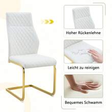 [Set Of 2] Dining Chairs With Diamond Pattern / Set Of 2 Modern Dining Chairs / High Backrest + Comfortable Seat Cushion / Non-Slip And Durable Metal Frame / Suitable For Dining Room, Living Room And Kitchen - White + Gold - View 7