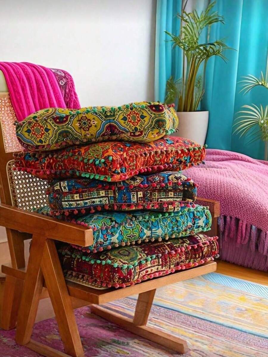 1pc Non-Slip Bohemian Moroccan Round Meditation Floor Cushion Pillow, Multi-Functional Home Decor Chair Pad For Living Room Bedroom Office Gaming Chair - Multicolor - View 1