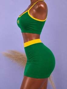 Women's Cropped Skirt Set, Brazil Fashion, Summer, Fitted, Sexy - 綠色 - 查看 3