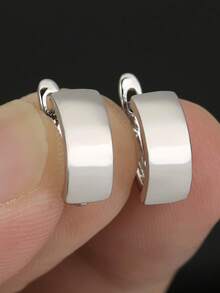 1pair Minimalist Wide Band Huggie Hoop Earrings, Gold/Silver Tone Plain C-Shape Clicker Ear Hoops, Lightweight Polished Metal Earrings For Women, Daily & Office Wear - Simple Earrings - View 5