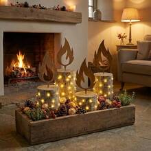 4pcs Rustic Metal Candle Silhouette Set - Farmhouse Style Rust-Colored Stake, Suitable For Fireplace, Tabletop Centerpiece And Cozy Home Decor - One Size Fits All - View 8