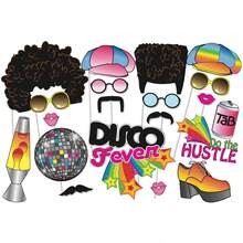20pcs 70s Vintage Photo Booth Props, 1970s Disco Theme Party Decorations, 20pcs Hippie & Disco Fever Props With Wooden Sticks - View 9