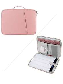 1 Peça Capa Protetora Compatível com iPad, Bolsa para Laptop de 10,8"/13" com Bolsos e Alça, Multiuso À Prova d'Água para Negócios, Viagem, Escola, Faculdade - Rosa chiclete - Visão 17