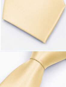 1pc Solid Color Satin Necktie, Men's Solid Color Tie Suitable For Business And Wedding (7cm) - Khaki - View 2