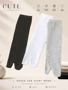 1/3 Pairs Japanese Style Split Toe Socks For Men, All Season Thin Breathable Toe Socks, Black, Unisex - Multicolor - View 10