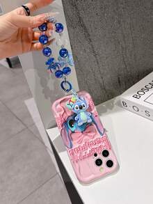 Disney Has Authorized, Phone Case - Chain Set, The Stitch Lilo & Stitch 3D Phone Case Plus A Silicone 3D Stitch Bracelet With Metallic Ring Removable Bracelet, Stitch And Angel Pattern, Compatible With Iphone17/16/15/14/13/12/11/XS/XR/X Plus Pro Max, A Stylish Cartoon Phone Case, The Perfect Gift Choice, Phone Protection, Durable Phone Cover, Great Gift For Friends And Family. - trắng - Xem 3
