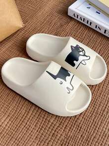 Comfortable Graffiti Slippers, 2026 New Women Indoor Home Bathroom Anti-Slip EVA Slides, Cute Cat & Dog Design For Outdoor Wear - White - View 5