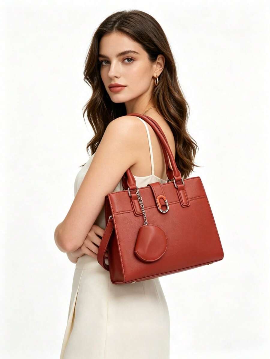 Bolsa de viagem com fivela quadrada atmosférica bolsa transversal com porta-moedas - Vermelho - Visão 1