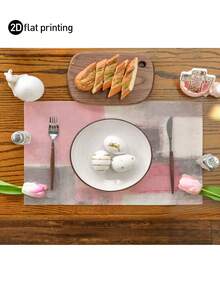 4pcs/6pcs Abstract Geometric Pattern Placemats, Rectangular Tablemats, Machine Washable, Woven Light Pink Dining Table Decor, Suitable For Dining Room, Home, Kitchen, Party, Cafe - Baby Pink - View 3