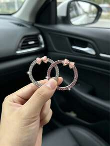 Car One-Touch Start Decorative Ring Double Row Rhinestone Bowknot Fire Ring Ignition Switch Button Decorative Sticker For Women - A - View 3