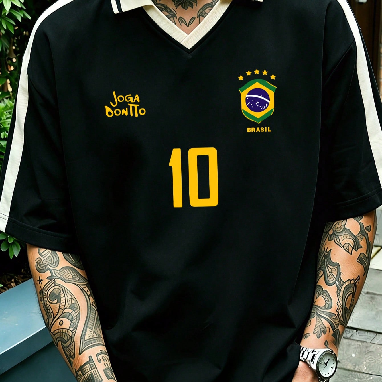 Camiseta gráfica para hombre, jersey retro de fútbol de Brasil - Legendario número 10, atuendo casual de fanático del fútbol, camiseta de fútbol