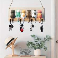 1pc 2D Cat Butt Shaped Wooden Key Hook Wall Mounted, Cute Cat Theme Key Holder, Entryway Front Door Living Room Decor Key Rack, Perfect Housewarming Gift For Cat Lovers - Multicolor - View 3