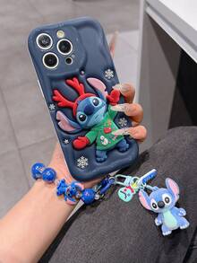 Disney Has Authorized, Phone Case - Chain Set, The Stitch Lilo & Stitch 3D Phone Case Plus A Silicone 3D Stitch Bracelet With Metallic Ring Removable Bracelet, Stitch And Angel Pattern, Compatible With Iphone17/16/15/14/13/12/11/XS/XR/X Plus Pro Max, A Stylish Cartoon Phone Case, The Perfect Gift Choice, Phone Protection, Durable Phone Cover, Great Gift For Friends And Family. - 白色 - 查看 1