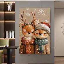 Enmarcado 1 póster de ciervo de invierno -  minimalista moderno de ciervo en el bosque, acogedora escena invernal con ciervo, adecuado para la decoración del dormitorio y la sala de estar, impresión de pintura contemporánea en lienzo, decoración  para el hogar y el dormitorio, regalo 2D plano, 2D plano, perfecto para la habitación - Enmarcado - Ver 3