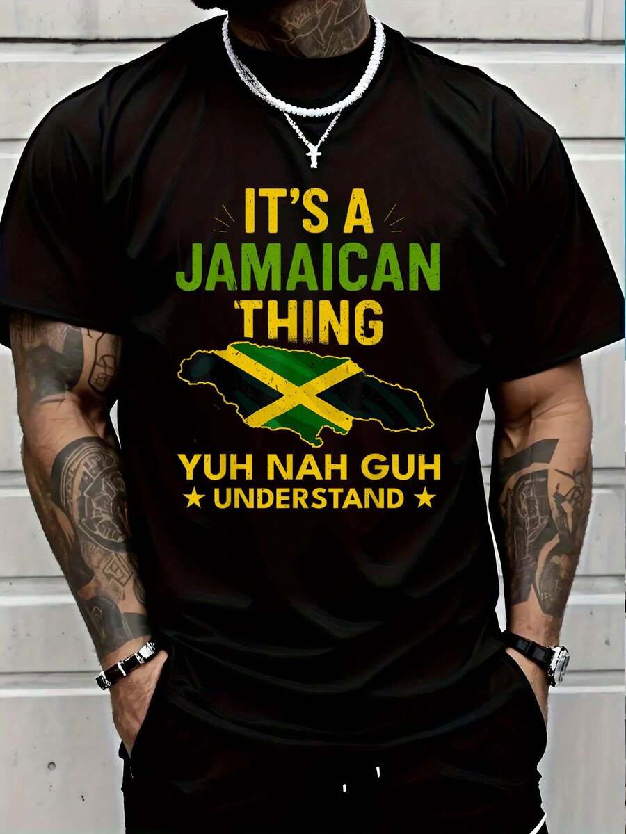 100% Cotton Wah Gwaan Jamaica Flag Jamaican Pride Reggae Vacation TShirt T-Shirt Women's Men Graphic Tee - 黑色2 - 查看 1