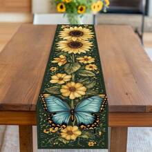 1pc/25pcs Sunflower And Butterfly Pattern Table Runner, Fresh Natural Decor, Suitable For Holiday Packaging, Daily Use, Party, Lunch, Dinner, Home Decor, Party Events, Restaurant, Living Room, Outdoor Wedding, Camping, Picnic, Indoor/Outdoor Use - Multicolor - View 8