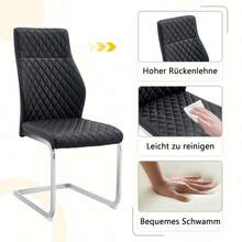 [Set Of 2] Dining Chairs With Diamond Pattern / Set Of 2 Modern Dining Chairs / High Backrest + Comfortable Seat Cushion / Non-Slip And Durable Metal Frame / Suitable For Dining Room, Living Room And Kitchen - 黑色+銀色 - 查看 4