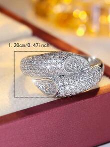 1 pieza Anillo vintage glamuroso de doble hoja con incrustación completa de circonita para mujer, accesorio elegante para fiestas y reuniones con textura premium - anillo - Ver 5
