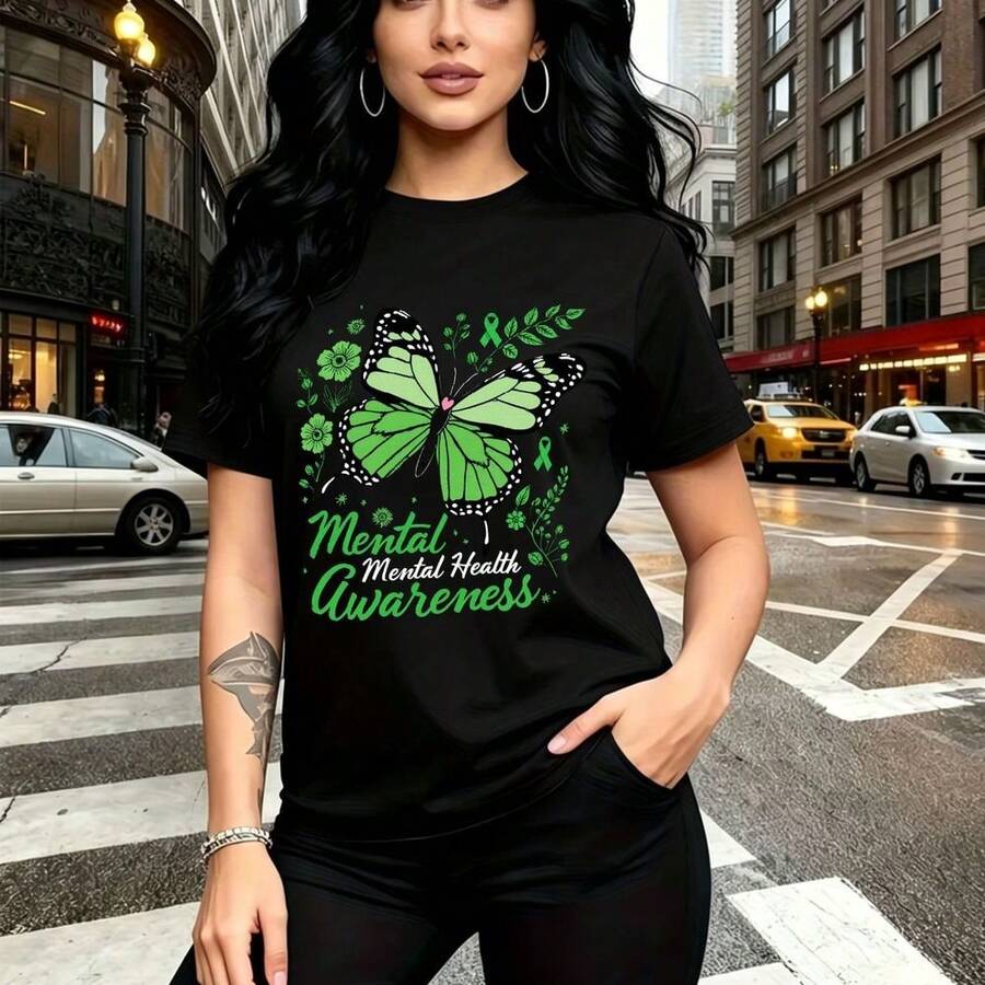 Camiseta de mujer con estampado floral vibrante y frase motivacional en español - diseño fresco y cómodo de cuello redondo, estilo casual chic perfecto para el calor - ideal para días soleados, paseos por la playa o como regalo especial para mamá, es - Negro - Ver 1