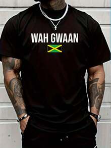 100% Cotton Wah Gwaan Jamaica Flag Jamaican Pride Reggae Vacation TShirt T-Shirt Women's Men Graphic Tee - 黑色3 - 查看 1