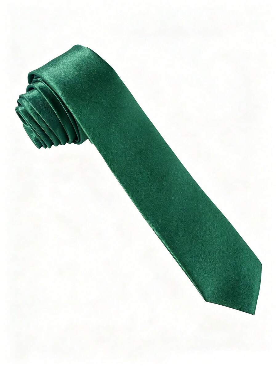 1pc Men's Solid Color Necktie, Business Formal Slim Tie (4cm) - Dark Green - View 1