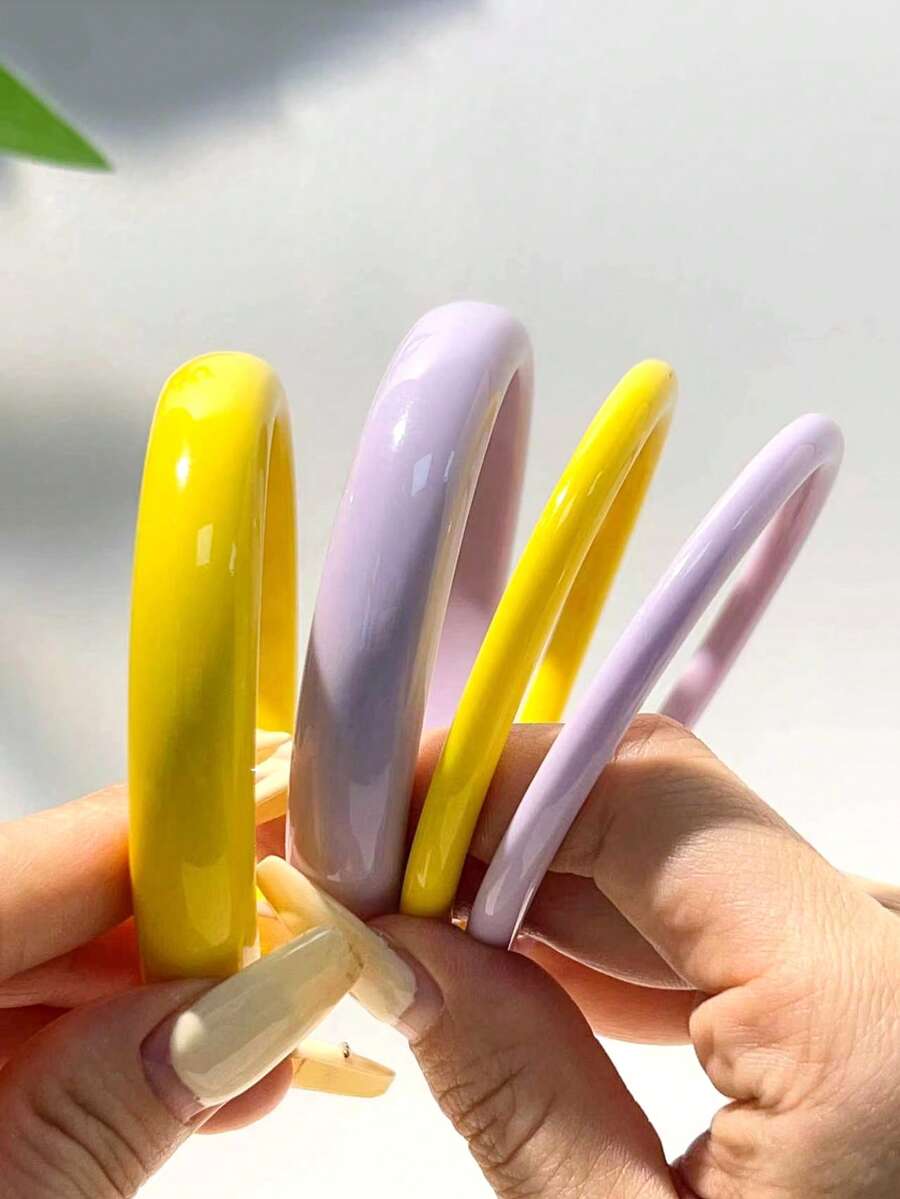 4件裝優雅復古壓克力圓形手鐲女款,時尚簡約設計,適合休閒穿著與各種場合 - 多色5 - 查看 1