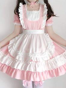 Bell Ribbon Cross Maid Dress Cosplay Costume With Lace Decoration And Apron - Cute Lolita Style - JJ - View 1