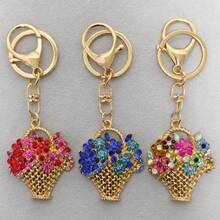 Elegant Flower Basket Keychain Colorful Rhinestone Floral Charm Key Ring For Women Fashion Gift - A1 - View 7