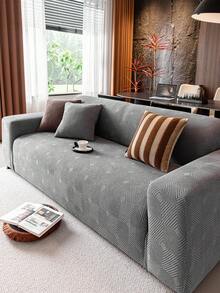 1pc Solid Color Plush Stretch Sofa Cover, Foam Rod Fixed Anti-Slip Pet-Friendly, Suitable For All Seasons Holiday Decor, Fit For Combination Sofa, Chaise Lounge, Straight Sofa - Dark Grey - View 5