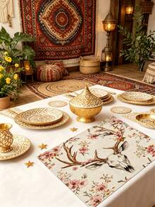 1 Set Farmhouse Style Skull & Flower Pattern Table Runner, Includes 1 Table Runner, 4 Placemats, 1 Pillow Cover, Suitable For Home Kitchen Decor, Indoor/Outdoor Party Decoration - Multicolor - View 6