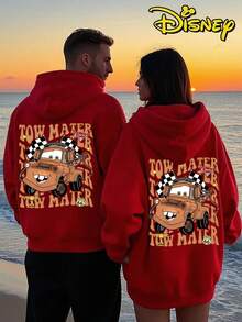 Couples Disney Cars Tow Mater Print Hooded Sweatshirt, Casual Loose Streetwear Hoodie, Sold As Single Piece 1pcs - Màu đỏ dành cho nữ - Xem 1