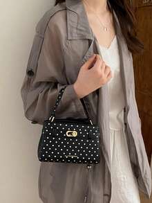 Fashionable High-End Lychee Grain Women's Handbag, Minimalist Adjustable Shoulder Strap Decor Shoulder/Crossbody Bag, Exquisite Metal Lock Commuter Shoulder Bag, Magnetic Closure Multifunctional Lightweight Crossbody Bag, Minimalist Solid Color Handbag, Durable PU Material Women's Shoulder Bag, Suitable For Gifts, Shopping, Dating, Business Travel, Vacation, Vintage Style - Black - View 4
